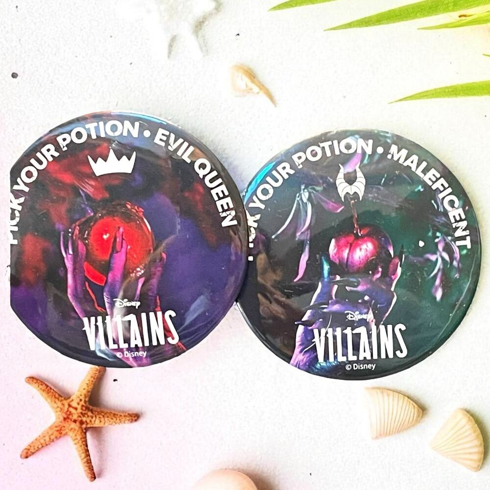Disney Villains Evil Queen Maleficent Bath Body Works Buttons Pins Lot x2 BBW
